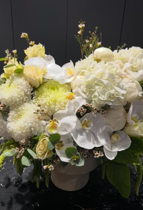 White  Orchids Rose Anasatasia Hydrangea Arrangement