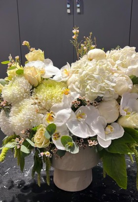 White  Orchids Rose Anasatasia Hydrangea Arrangement