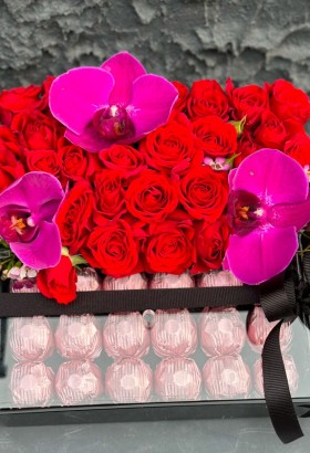 Box of red roses and chocolates